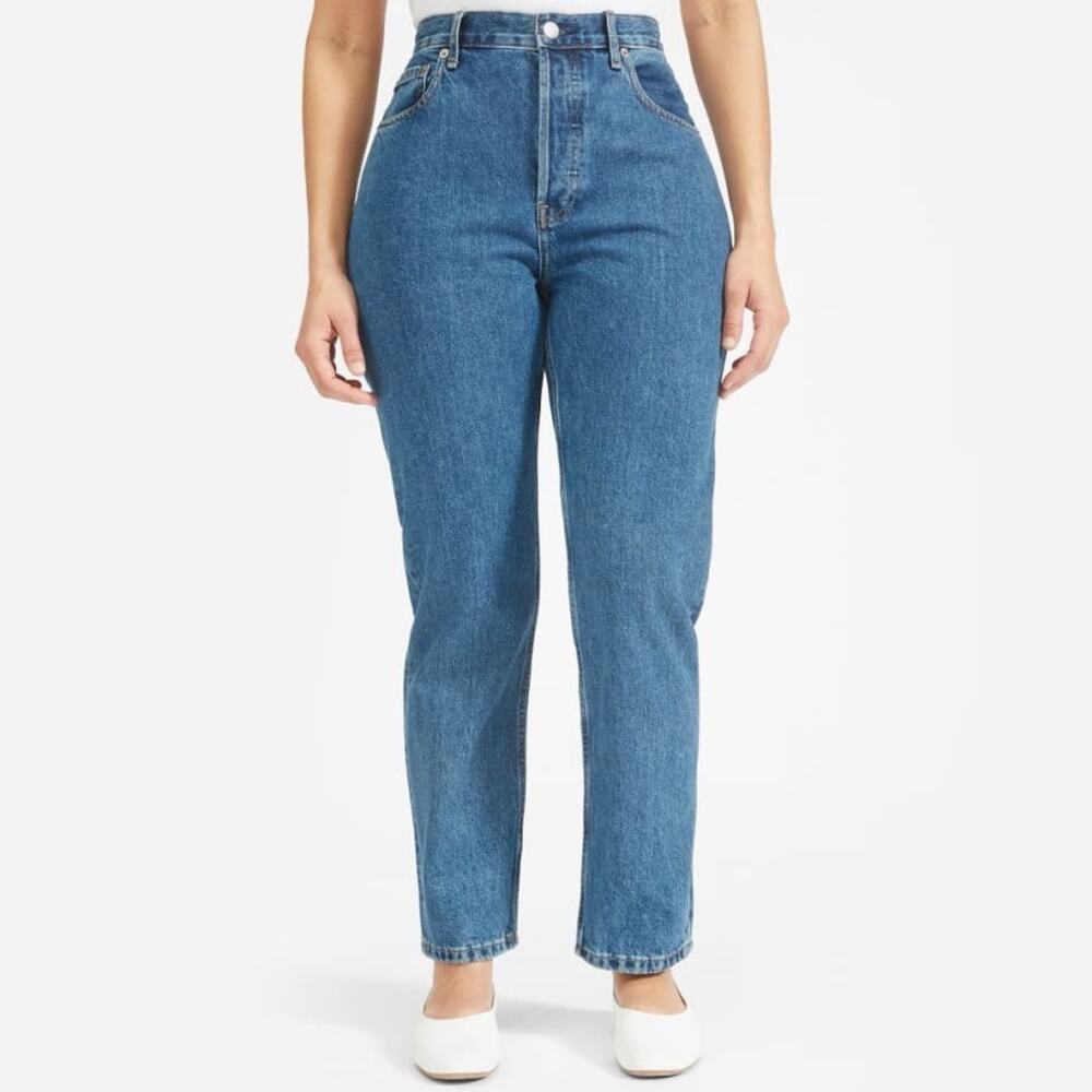 EVERLANE The Curvy 90s Cheeky Straight Blue Denim Jean Organic Cotton Sz 30 NWT